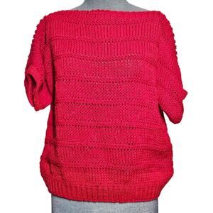 Red Chunky Handmade Open Knit Short Sleeve Sweater Size Large